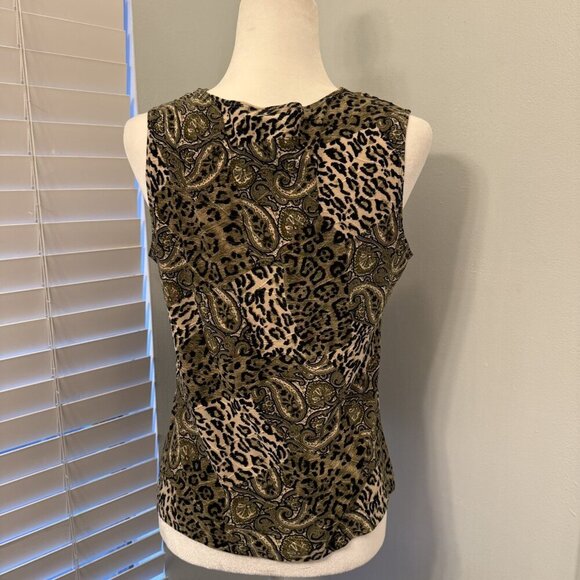 Only Nine Vintage 90s Y2K Olive Green Black Leopard Paisley Stretchy Tank Top XL - Picture 4 of 11